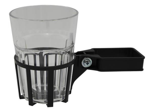 Getränkehalter für Hollywoodschaukel mit Vierkantrohr grau Becher transparent
